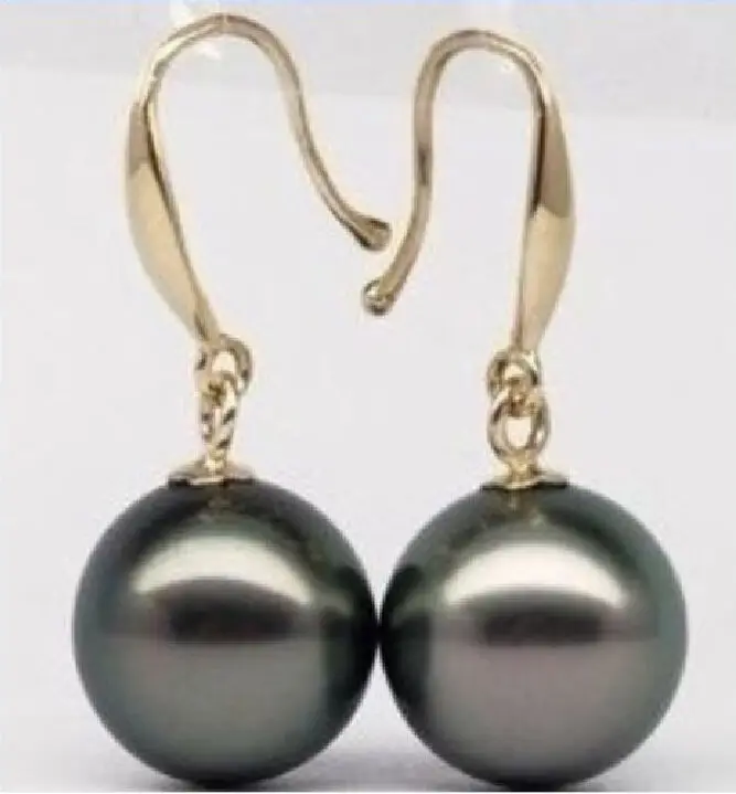 

BEAUTIFUL 10-11 MM AAA+ TAHITIAN BLACK NATURAL PEARL EARRING 14K HOOK v