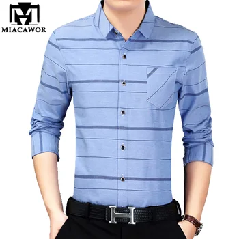 

MIACAWOR Cotton Shirts Men Full Sleeve Striped Shirt Camisa Masculina Slim Fit Casual Shirt Camisa Hombre Men Clothing C522