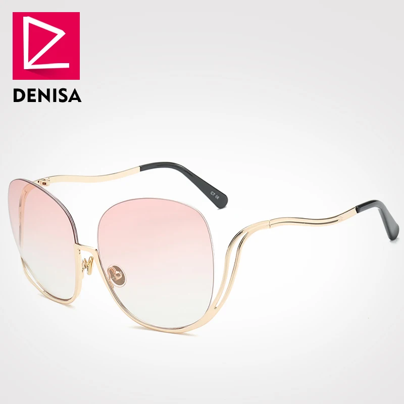 DENISA Trendy Semi rimless Sunglasses Women Fashion Round Big Glasses Retro Oversized Eyewear Men UV400 Zonnebril Dames G17070|round sunglasses women|round sunglassesfashion sunglasses women - AliExpress
