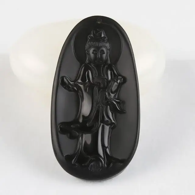 

Elaborate Chinese collection black jade Goddess of mercy pendant