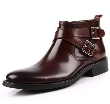 

British Style Brown Black Martin Boots Genuine Leather Mens Ankle Short Boots High top Shoes Hombre