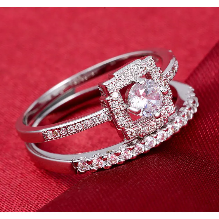 Moonso Rings for Women Wedding Ring Pair Engagement Bridal Ring Set Jewelry 2018 new R780