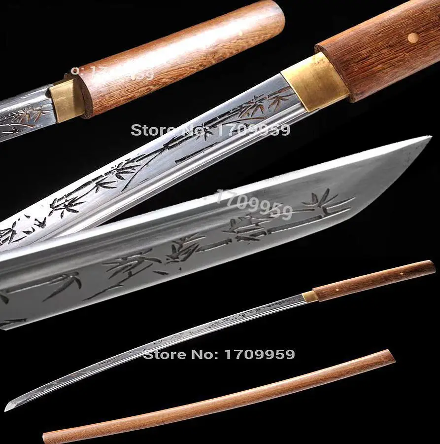 

Handmade 1095 High Carbon Steel Blade Carved Bamboo Japanese Samurai Sword Katana Reay Sharp Knife