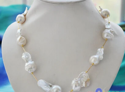 

Miss charm Jew1821Huge 20" white baroque KESHI REBORN PEARL GOLDEN NECKLACE