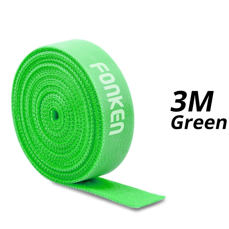 FONKEN Cable Organizer USB Cable Winder 3m 5m Mouse Ties Earphone Phone Data Wire Free Clip Management Winding Hook Stick Tape - Цвет: Green 3m Velcro