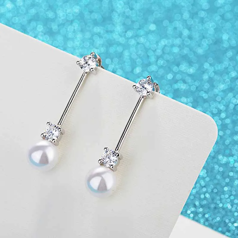 Long pearl zircon earrings female Tassel Flash Pearl Earrings Jewelry For Wedding Gift Women | Украшения и аксессуары