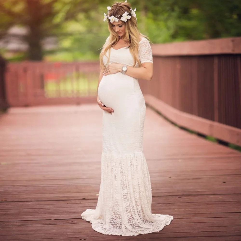 

Fashion Maternity Dress for Photo Shoot Maxi Gown Dress Off Shoulder Lace Fancy Sexy Mom Women Robe Maternity Photography Props