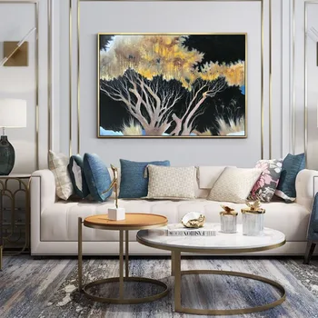 

Canvas oil painting gold tree wall art pictures for living room home wall decor original acrylic abstract texture quadros caudro