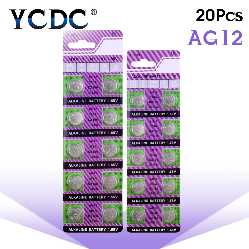 20pcs/pack LR43 386 AG12 Button Battery SR43 186 SR1142 LR1142 Cell Coin Alkaline Batteries 1