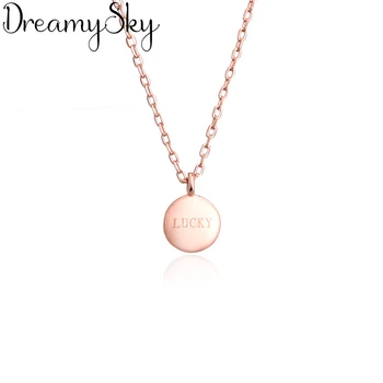 

Boho Bijoux Long 925 Sterling Silver LUCKY Letter Round Necklaces For Women Statement Jewelry kolye collares joyas de plata 925
