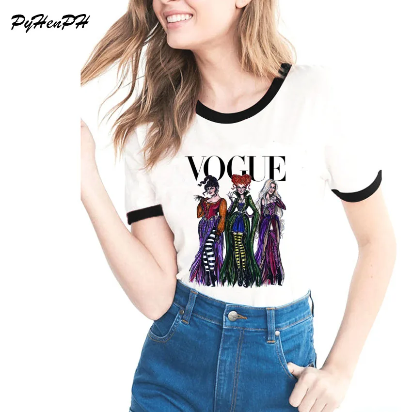 Vogue, футболка с принтом «Фокус», женская дизайнерская футболка на Хэллоуин, футболка с коротким рукавом, женская летняя стильная футболка, Tumblr, одежда
