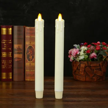 

Ksperway 8" Set of 2 Ivory Unscented Wax Flameless Moving Wick Tear Dripping Taper Candle with Candle Holder Remote