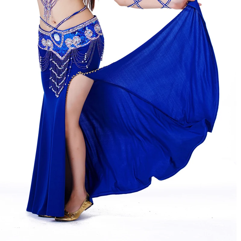 Женский костюм для танца живота, для профессиональных выступлений, раздельная юбка, платье, одежда для восточных танцев, 12 цветов - Цвет: Синий