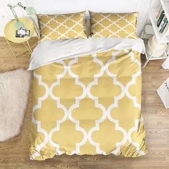 

Duvet Cover Set, Yellow Geometry Theme Print Bedding Set, 4 Pieces Bedding Sets with Zipper Closure,King Size