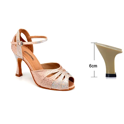 SHOYDANC Профессиональный Туфли для латинских танцев Для женщин двухцветный небольшой горный хрусталь танцевальные туфли для сальсы женские бальные Обувь для танцев - Цвет: Apricot 6cm