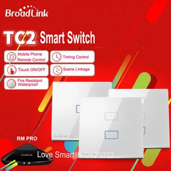 

Broadlink TC2 Smart Wall WIFI Touch Light Switch EU 1gang 2gang 3gang EU US UK RM2 RM Pro Universal Remote Controller RF433mhz
