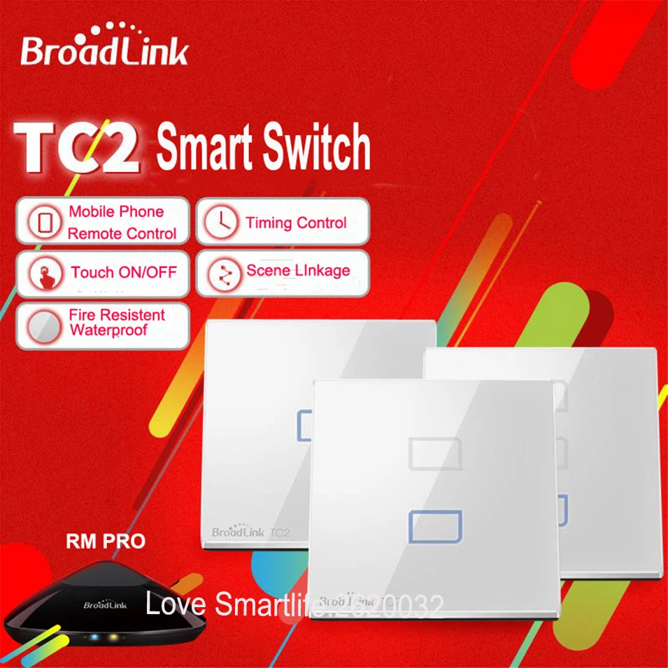 Умный настенный сенсорный выключатель Broadlink TC2 с Wi Fi EU 1gang 2gang 3gang US UK RM2 RM Pro