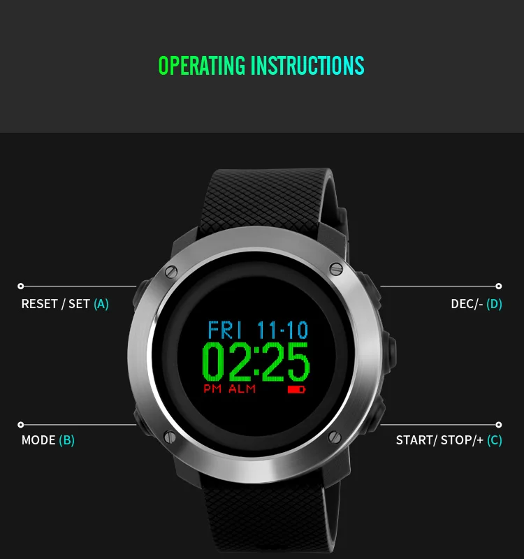 SKMEI мода компас часы Для мужчин Для женщин Экран шагомер спортивные часы Водонепроницаемый открытый OLED Дисплей Цифровые наручные часы