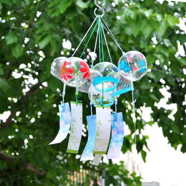 Japanese Culuture Glass Bell Furin Wind Chimes Home Hanging Decor Sunshine Pattern