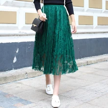 TingYiLi кружевные юбки женские Зеленые Черные Серые бежевые длинные юбки корейский стиль элегантный дамы юбка