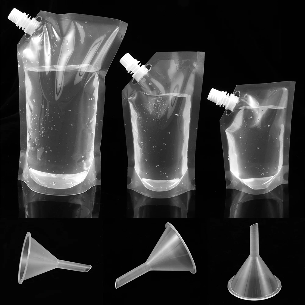 

1PC Plastic Spout Pouch For Juice Stand-up Wine Milk Coffee Liquid Beverage Flask BPA Free Food Material Storage Bag With Funnel