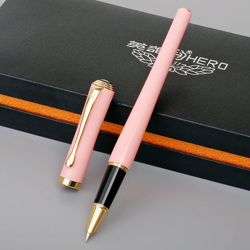 

Luxury 10k Gold Fountain Pen Hooded Nib 0.5mm Gold Clip Pink Blue Black Deep Grey Gift Pens for Women with A Gift Box