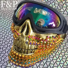 Голографические Goggle горящий человек Радуга Спайк Череп кутюр костюмы с масками летний фестивальный рейв одежда наряды снаряжение сценическая одежда