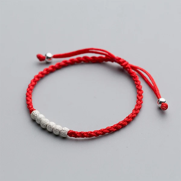 925 пробы серебряный браслет с сердечком, красная веревка, ретро браслет с красной нитью, браслеты с подвесками для женщин, модные ювелирные изделия для дружбы - Окраска металла: 2399