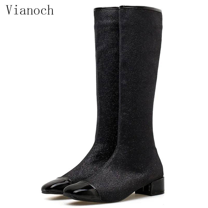 

2019 Fashion New Long Boots Women Casual Zip Up Flats Boot Shoes Woman Blcok Heel wo1808168