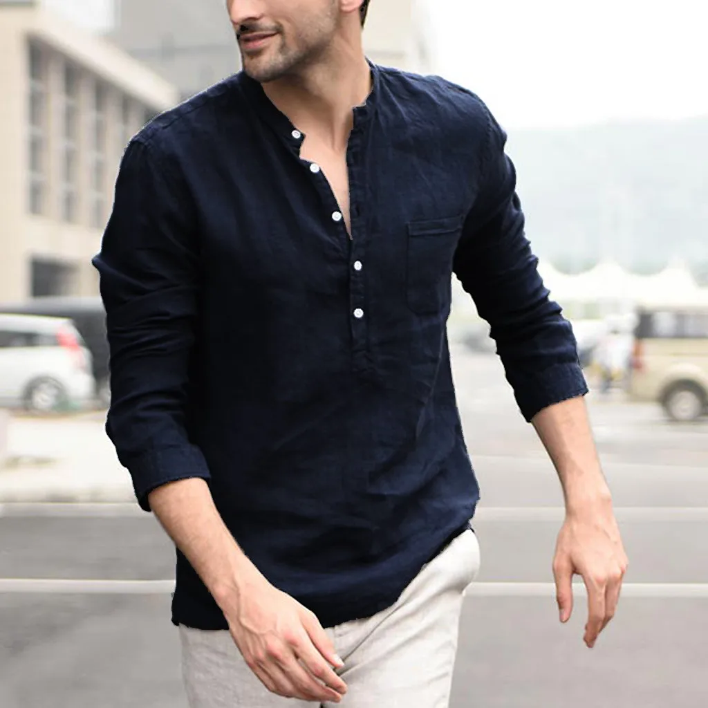 

Hawaiian Print Men's Summer New Pure Hemp Button Short Sleeves Cotton Linen Shirt Fashion Large Blouse Top With Pockets For 2019