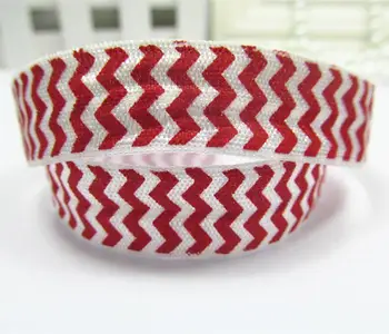 

5/8" 16mm Red White Fold Over Chevron Custom Printed Foe (100yards/lot)