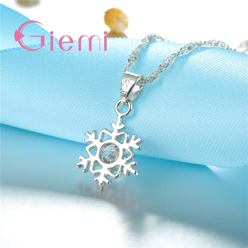 Уникальное ожерелье с подвеской в форме снежинок, серьги с прозрачными фианитами, 925 пробы, Серебряный Женский комплект украшений