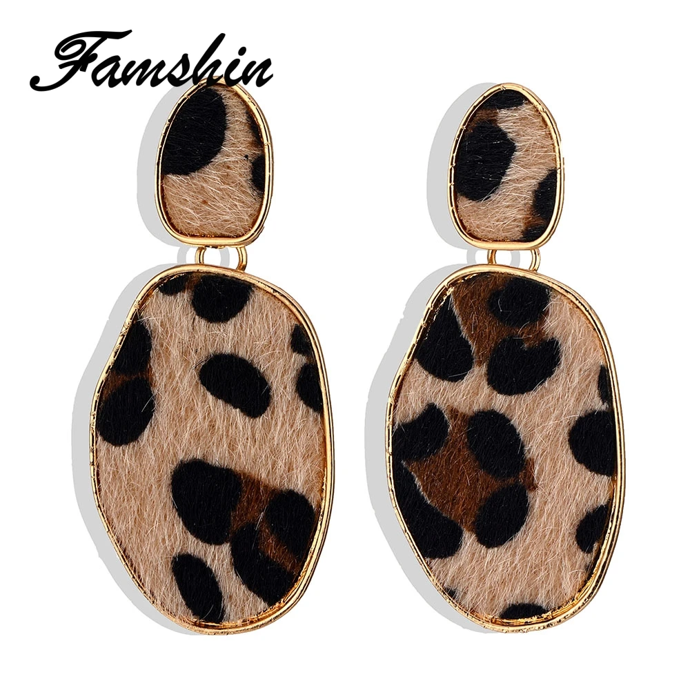 

Fashion Leopard Dangle Earrings For Women Fashion Geometric Round Long Vintage Statement Long Drop Earring Bohemia Jewelry 2019