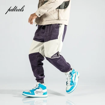 

New Color Block Patchwork Embroidery Corduroy Fashion Men's Jogger Harem Pants Hip Hop Autumn Vintage Casual Loose Male Trousers
