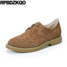 Дам коричневый Японская школа зашнуровать замша плоские Круглый носок весна осень марочный женская обувь оксфорды грубый башмак резиновая подошва красивая последние отправка капель Мода весенняя европейская