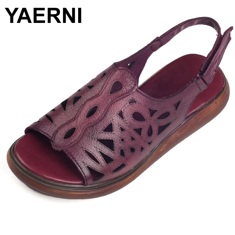 YAERNI Women Hollow Out Women Gladiator Sandals Vintage Hook Loop Low Heel Wedges Summer Shoes Woman Open Toe Zapatos Mujer