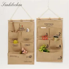 Практичный 5 карманами из натурального джута естественным образом букв настенный Подвесной для хранения сумки Органайзер для косметики коробки для хранения всякой всячины коробки для хранения, домашний декор AU441