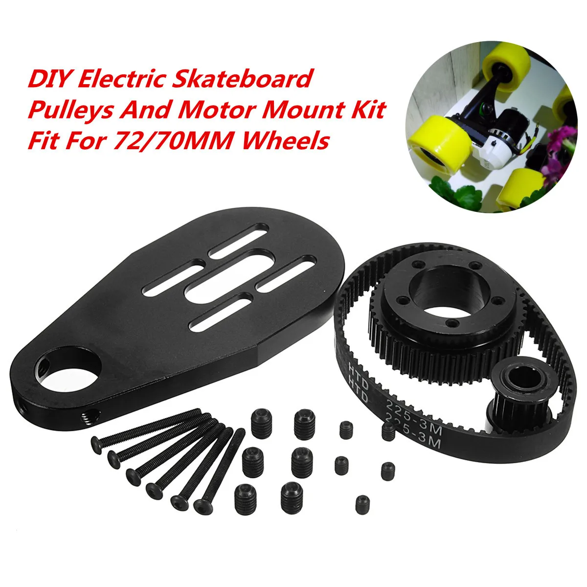DIY Electric Skateboard Kit Parts Pulleys + Motor Mount +Belt For 72