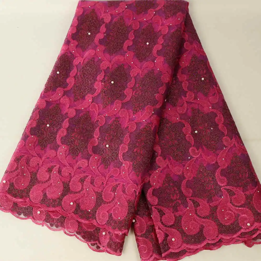 Красный Французский Тюль Кружева высокое качество нигерийский Тюль кружевная ткань для нигерийской свадьбы вышивка африканская кружевная ткань - Цвет: Rose Red