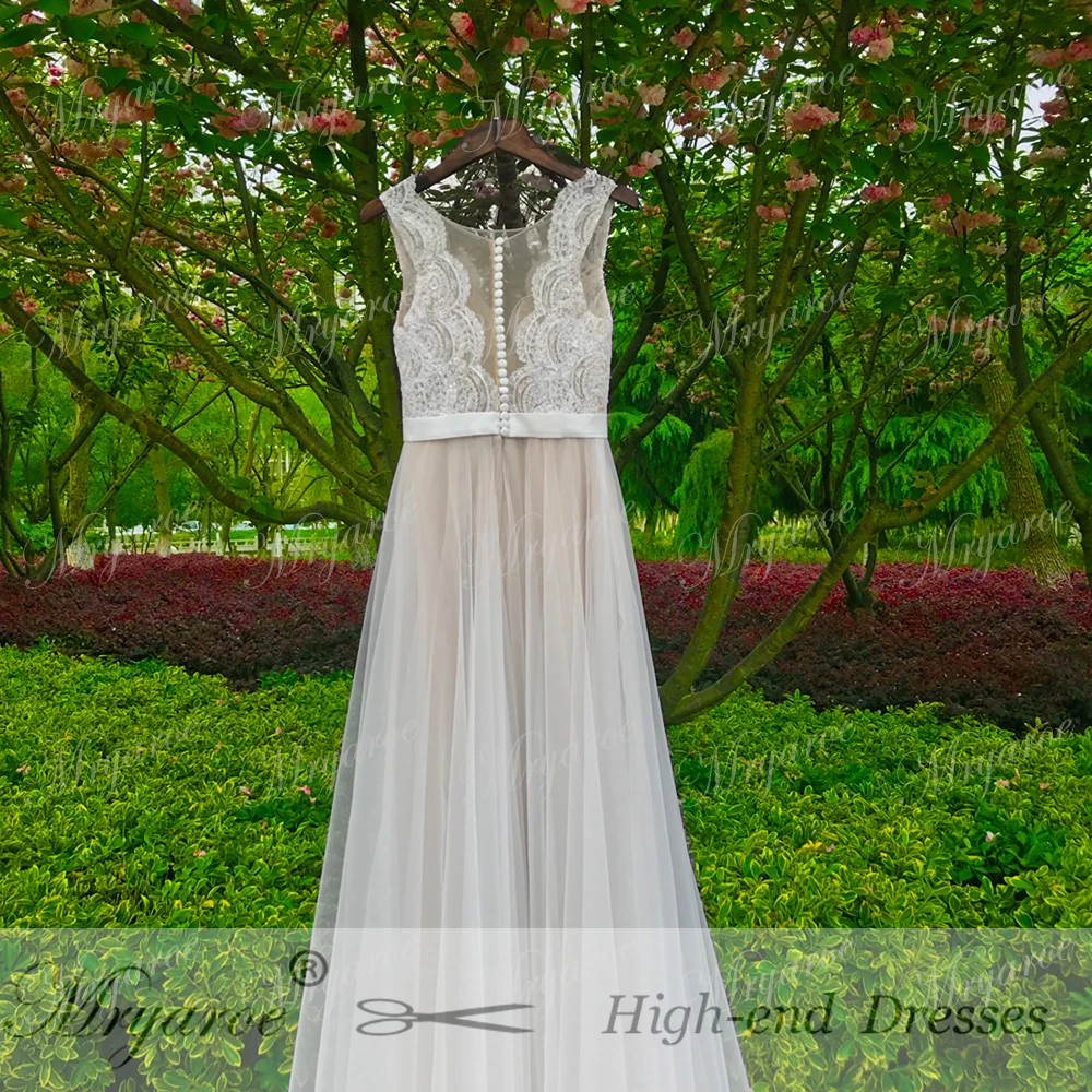 Mryarce 2018 Beach Wedding Dress Illusion Neck Lace Appiques Flowing Tulle Boho Summer Bridal Gowns  (4)