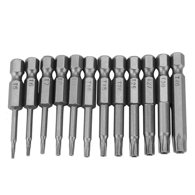 

12Pcs 1/4in Hex Shank T5-T40 Magnetic Security Star Screwdriver Bits Chrome Vanadium Steel Drill Screwdriver Bit