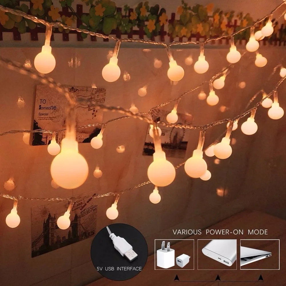 Светящиеся гирлянды OSIDEN с шариками, USB, 5 В, 2 м, 20 светодиодов, праздничное освещение, для улицы, водонепроницаемые, для вечерние, свадебные, рождественские, для украшения сада