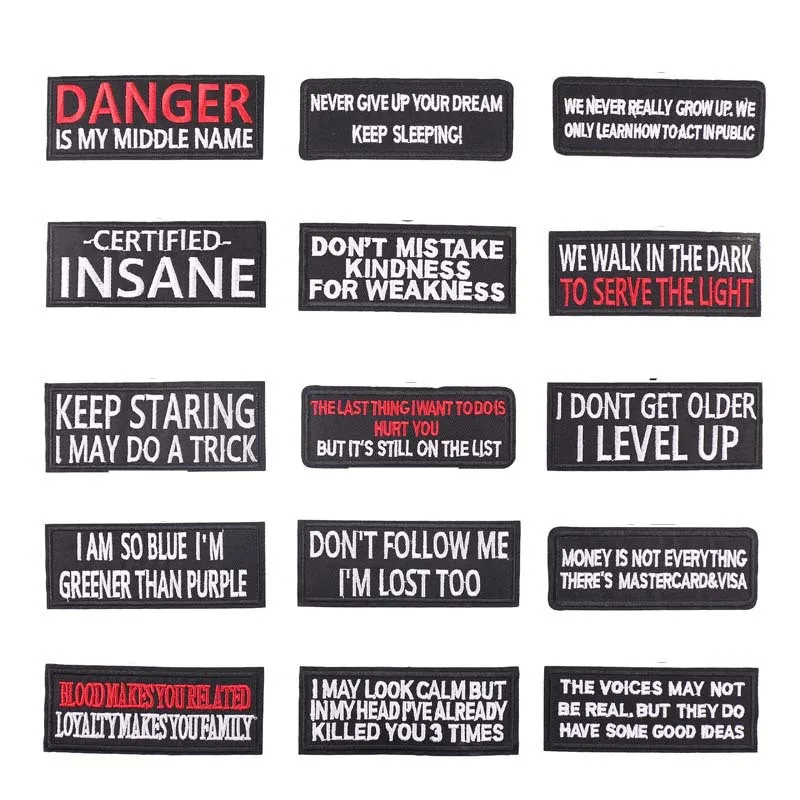 

Black White Red English Letters Patch Embroidered Patches For Clothing Iron On For Close Shoes Bags Badges Embroidery