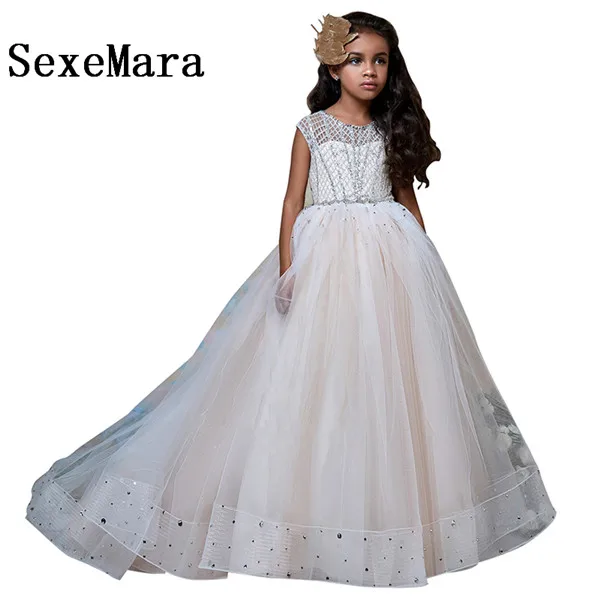

Luxury Crystals Flower Girls Dresses for Wedding Beading Sequins Girls Dress Ball Gown Customized High Quality Birthday Dresses