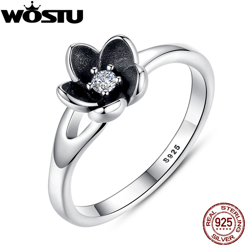 

Brand 2019 New Collection Authentic Mystic Floral Flower Stackable Ring CZ & Black Enamel 925 Sterling Silver Jewelry SDP7154