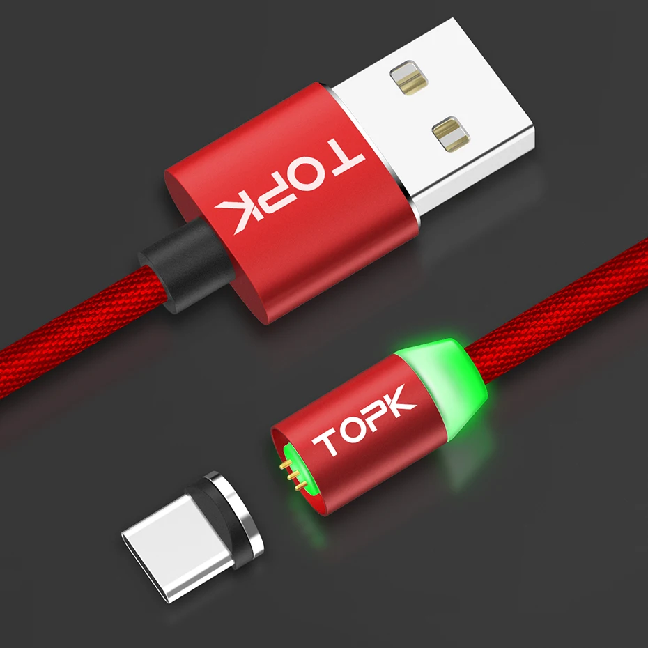 TOPK más actualizado magnética Cable de carga rápida USB tipo C Cable de sincronización de datos de carga rápida tipo-C USB-C para Samsung Xiaomi