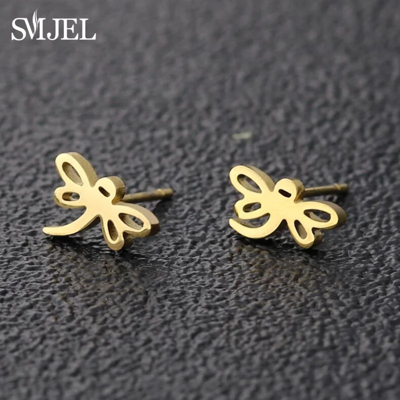 

SMJEL New Tiny Butterfly Earrings Silver Stainless Steel Jewelry Elegant Animal Insect Ear Stud Earring Girl Mother's Day Gifts