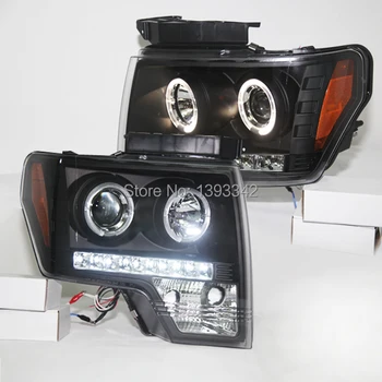 

FOR FORD F-150 Raptor 2008-2012 Head Light LED Angel Eyes Black Color V4