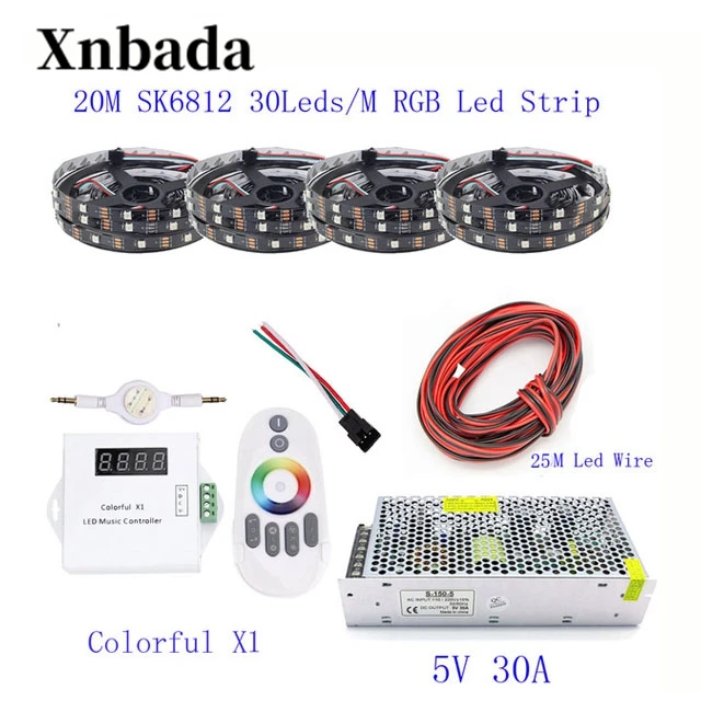 20M 15M 10M 5M WS2812B LED Strip IC 30 leds/M RGB Smart Pixel + Colorful X1 Led Controller power supply | Лампы и освещение