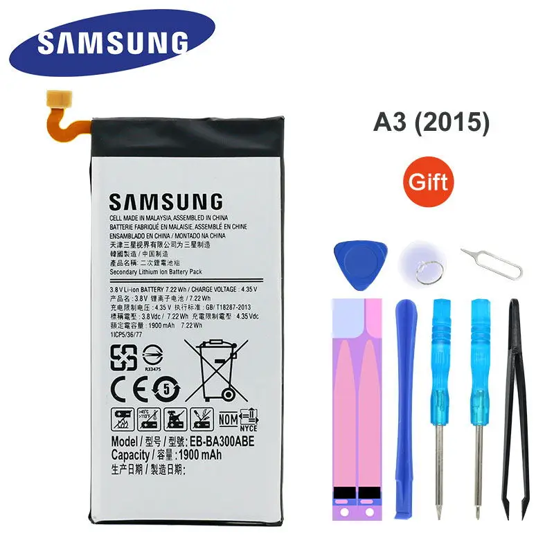 Оригинальный аккумулятор samsung для Galaxy A3 (2015) A300 A300F A300FU A3000 A3009 EB-BA300ABE 1900 мАч сменный